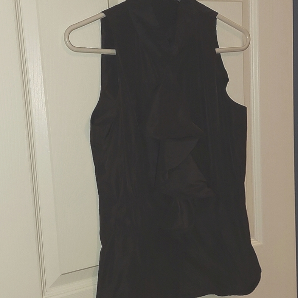 Esprit Black Sleeveless High Neck Ruffle Front Blouse Small